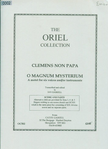 O MAGNUM MYSTERIUM / A motet for six voices and/or instruments